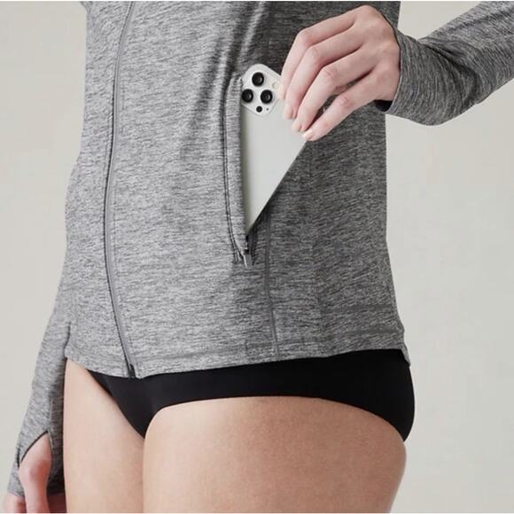 Athleta Size M Pacifica Illume UPF Relaxed Jacket Hoodie Thumbholes Gray Zip Up - Picture 3 of 12